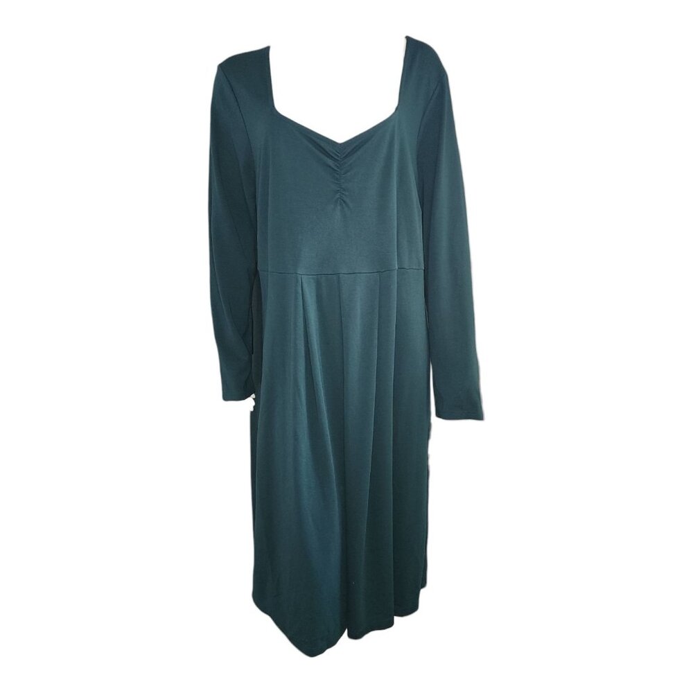 Old Navy Dress Womens Plus Size XXL Solid Green Pullover Long Sleeve Sweetheart
